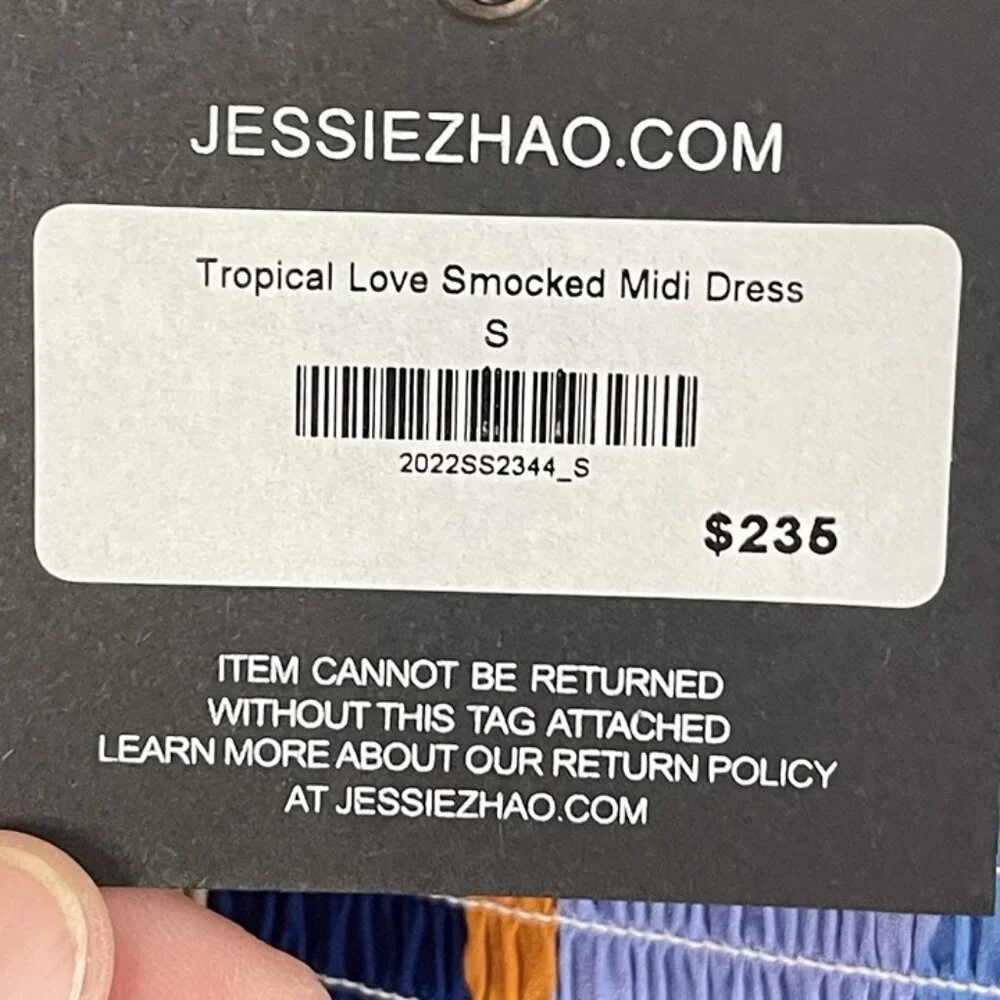 ❌SOLD❌NWT JESSIE ZHAO Tropical Love Smocked Midi Dress, Small - Picture 11 of 12